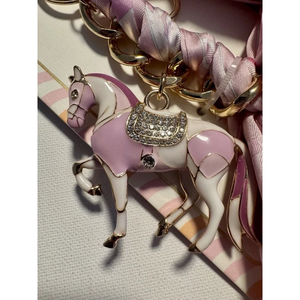 Piper K Jeweled Enamel Pink Horse Equestrian Bag Charm Keychain Scarf Tassel NEW